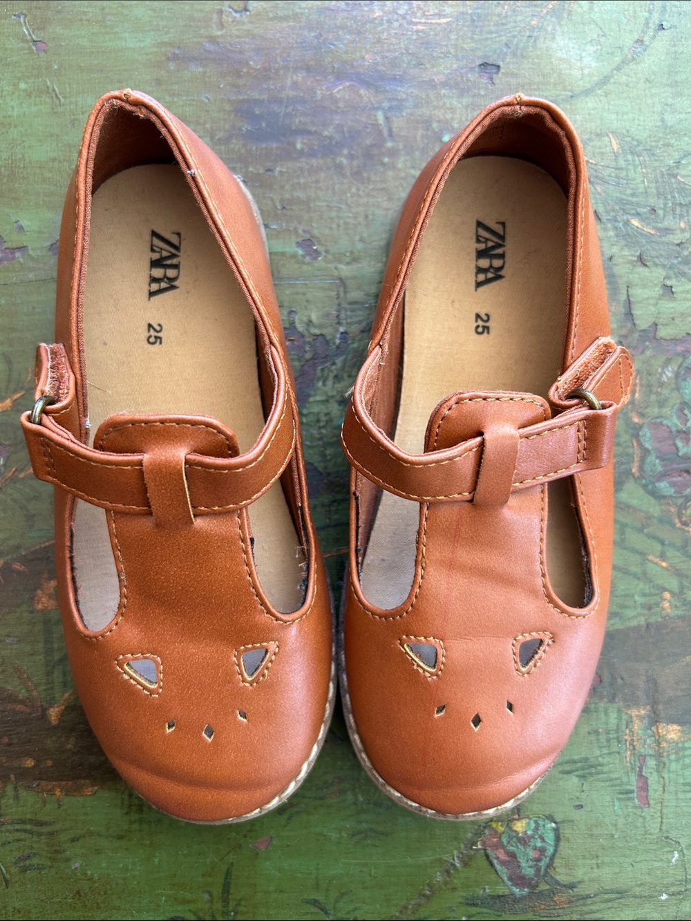 Zara Kids Tan T-Strap Mary Jane Shoes